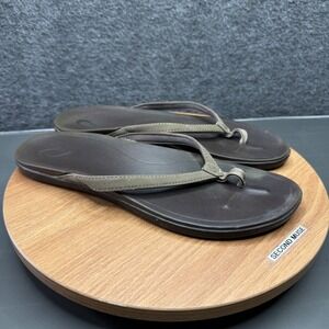OluKai Flip Flops Sandals Brown Leather Women's Size 10 Thong Strap Comfort